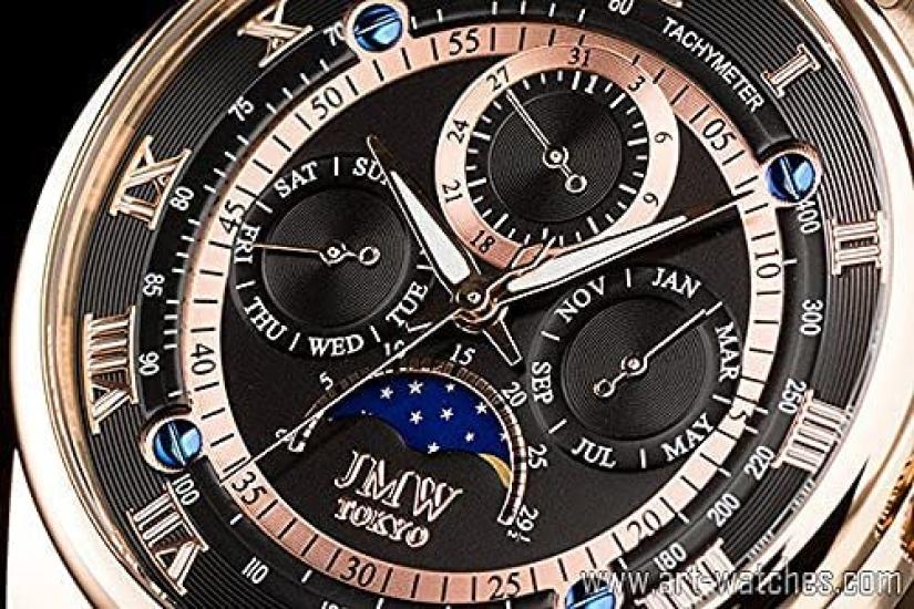 Premium Moon Phase Genuine Leather Roman Numeral 100m Water Tachymeter Day Gift Present Edition of 300 Day Gift Present JMW TOKYOMen's Watch,