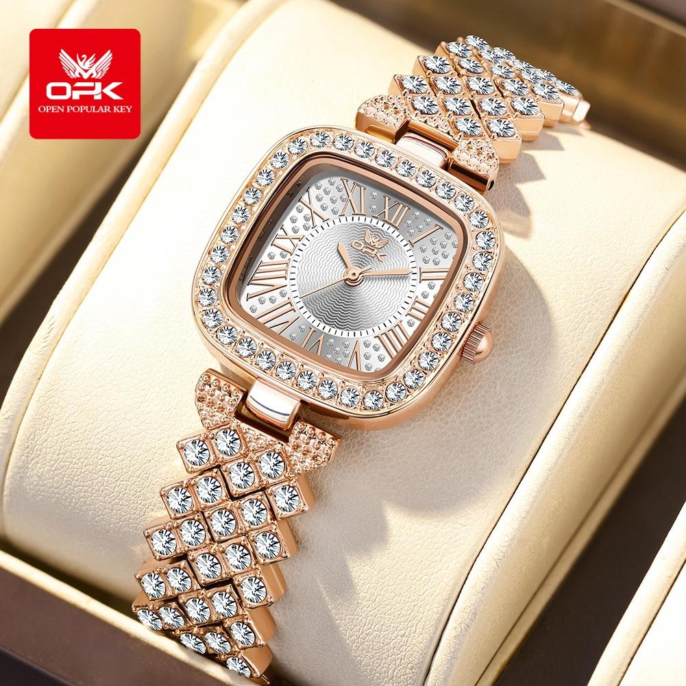 Voll Diamant Quarz Uhr für Damen Mode Quadratisches Zifferblatt mit römischen Ziffern Luxuriös Elegante Damen Kleider Armbanduhr