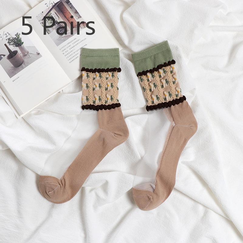

5 пар женских летних тонких дышащих трехмерных носков-гольфов из стекловолокна 5 Pairs телесный