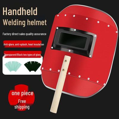 Red Handheld Steel Welding Face Shield - Lightweight Anti-Scald Protection Mask for Arc Welding