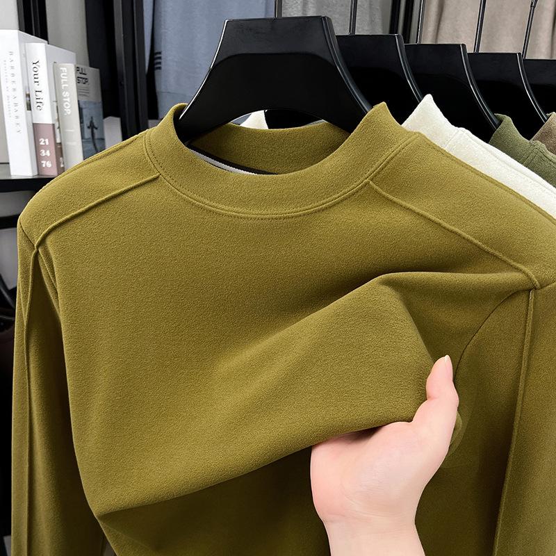 Men's Thickened Warm Long-Sleeve Hoodie, 2025: Half-High Collar, Double-Sided German Fleece, Self-Heating Solid Color Base Layer