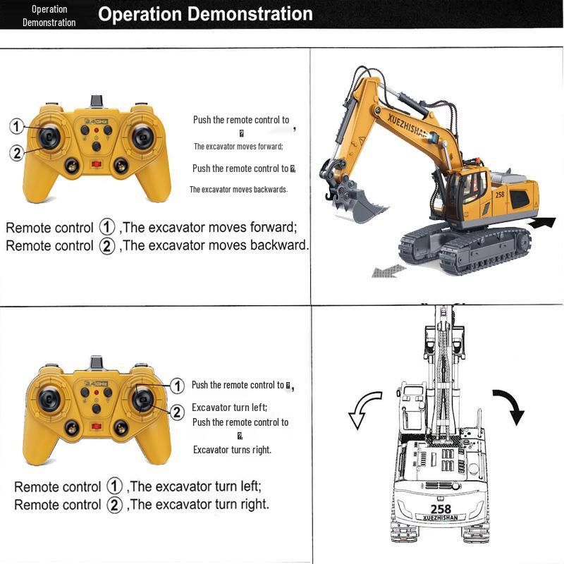 Alloy Remote Control 2.4G Excavator Bulldozer & Dump Truck Set for Kids