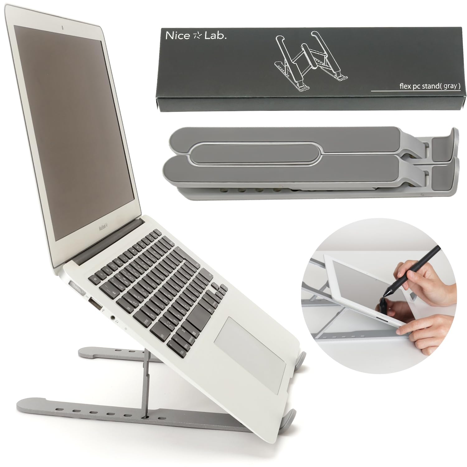 

Nice Folding PC iPad Computer Stand Lab. Stand, Stand, Non-wobbling (Gray) серый