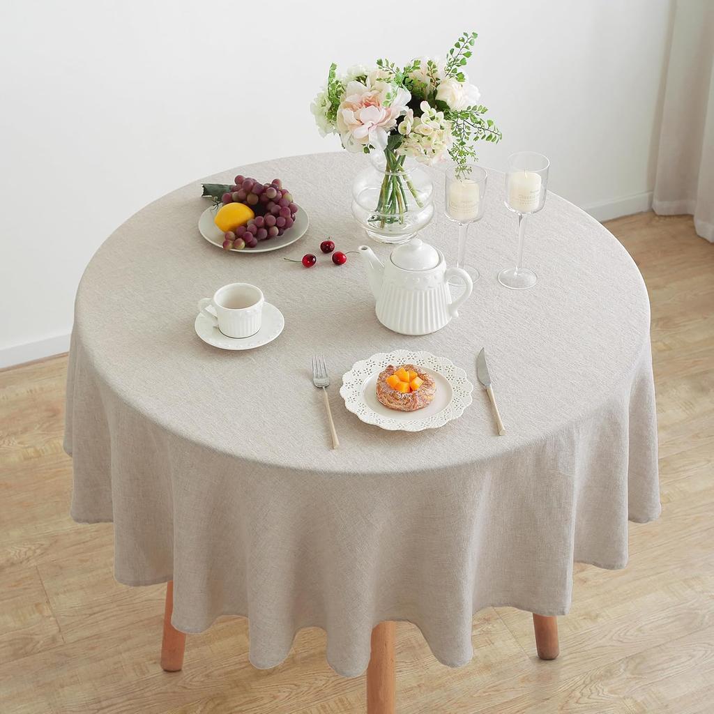 100% Französisches Leinen Runde Tischdecke, Waschbare Natürliche Tischdecke für Esszimmer, Außenbereich, Hochzeiten und Restaurants, Osterdekoration
