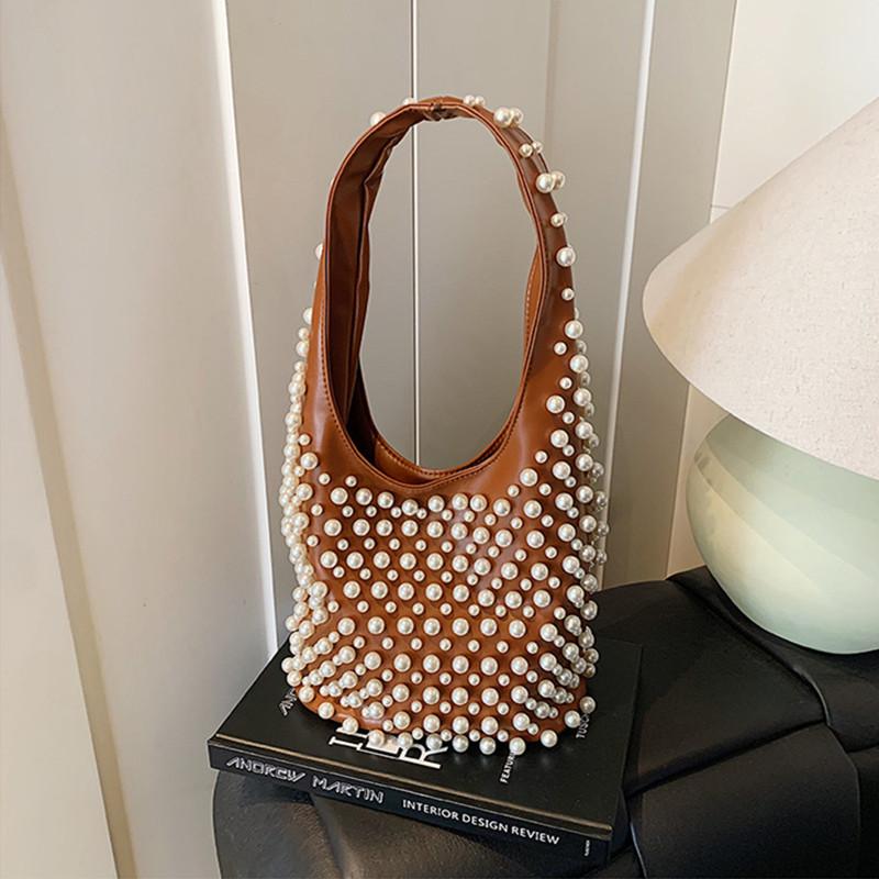 Luxury Fashion Design Full Inlaid Pearl Tote Bag Brand High-end Party Handbags Commuter Underarm Bag Travel Single Shoulder Bag