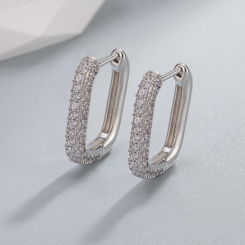 Earrings Copper-Plated Real Gold Micro-Inlaid Zircon U-Shaped Women'S Ear Buckle Earrings International Station