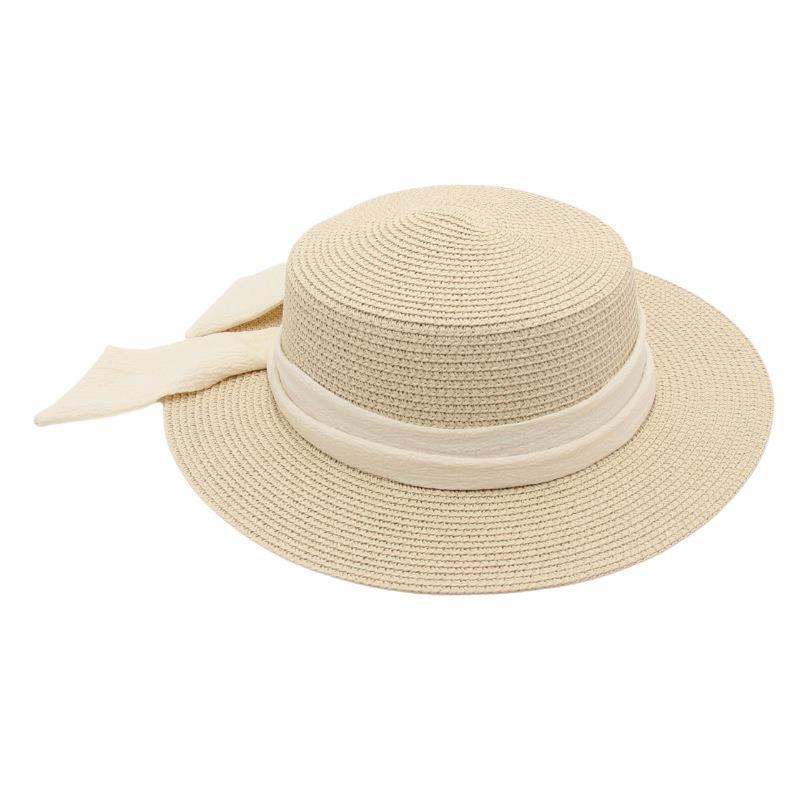 Diamond Lafite Straw Hat Female Hepburn Internet Celebrity Sun Hat Flat Brim Bow Literary Weaving Wholesale French Top Hat
