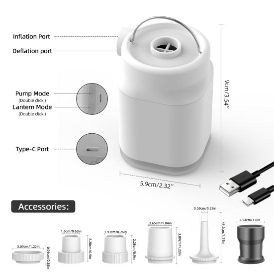 Outdoor Mini Air Pump with LED Inflatables Swimming Ring Pool Portable USB Rechargeable Float Air