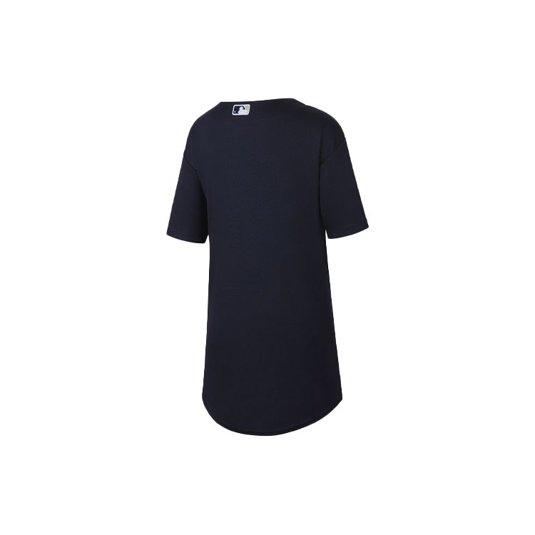 Nike X MLB Collaboration Kids New York Yankees Logo Pattern Single-Breasted Short Sleeve Sports Jersey Jacket Kids Jackets Dark-Navy DM9239-414