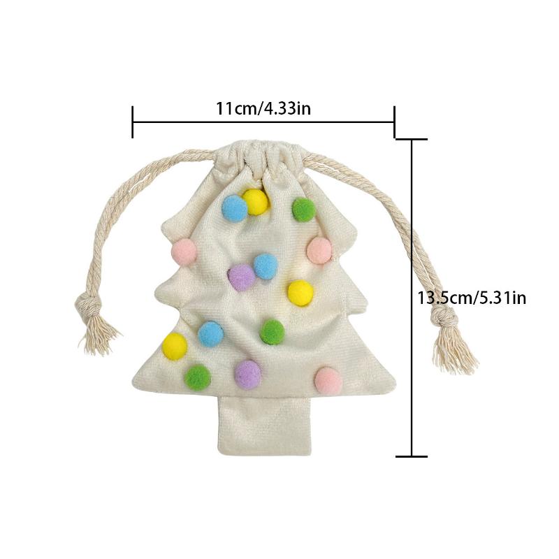 Christmas Tree Shaped Polyester Drawstring Gift Bags With Colorful Pom Poms Bell Decor For Xmas Tree Hanging Party Gifts Storage