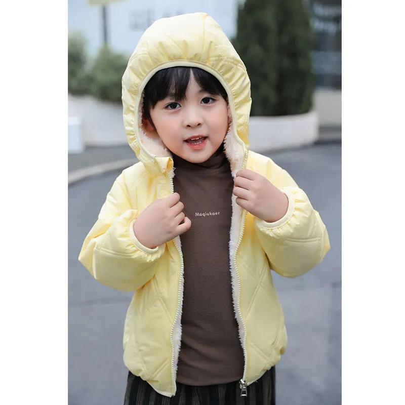 Dětské Zimní Zateplené Bundy Teplé Plyšové Svrchní Oblečení Bundy s Kapucí z Kožešiny Batole Dětské Oblečení