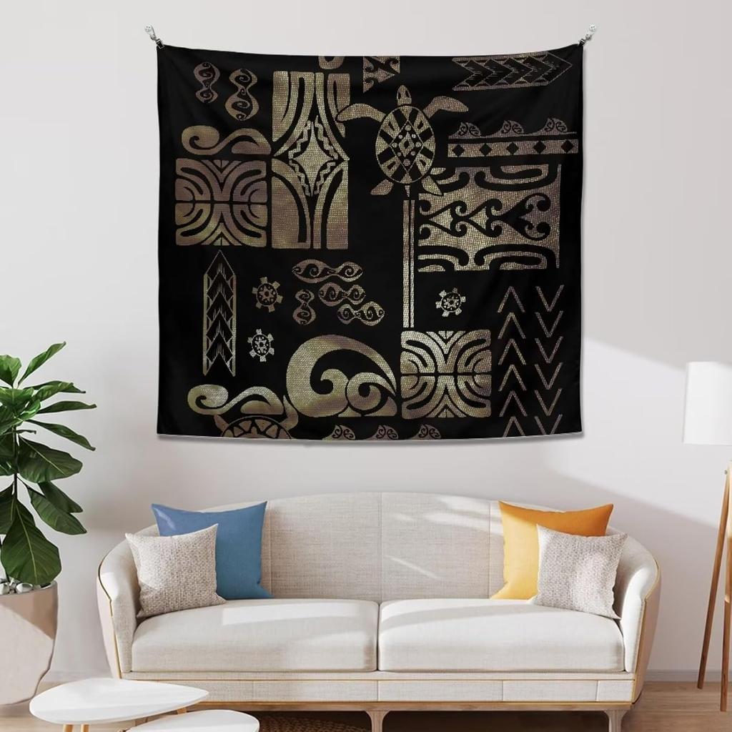 Polynesian Turtles Tapestry, Hawaiian Tribal Tattoo Hibiscus Print Wall Tapestry Tapestry Wall Hanging, Tapestry Aesthetics For