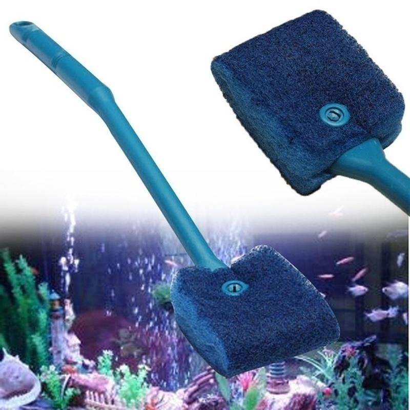 40cm Aquarium Brushes Long Handle Double-edged Plastic Glass Algae Cleaning Brush Aquarium Fish Tank Accessories Color Random