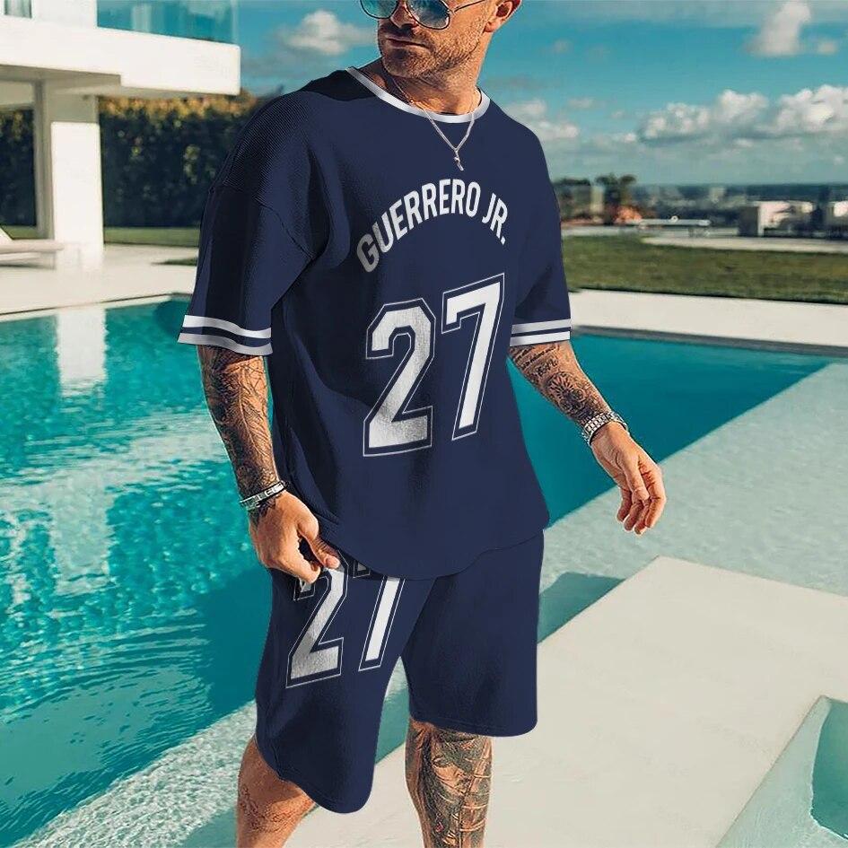 

Мужские комплекты футболок, спортивный костюм для мужчин, большой баскетбольный номер с принтом, мужская одежда, шорты, шорты из 2 предметов, пляжный комплект, повседневный летний