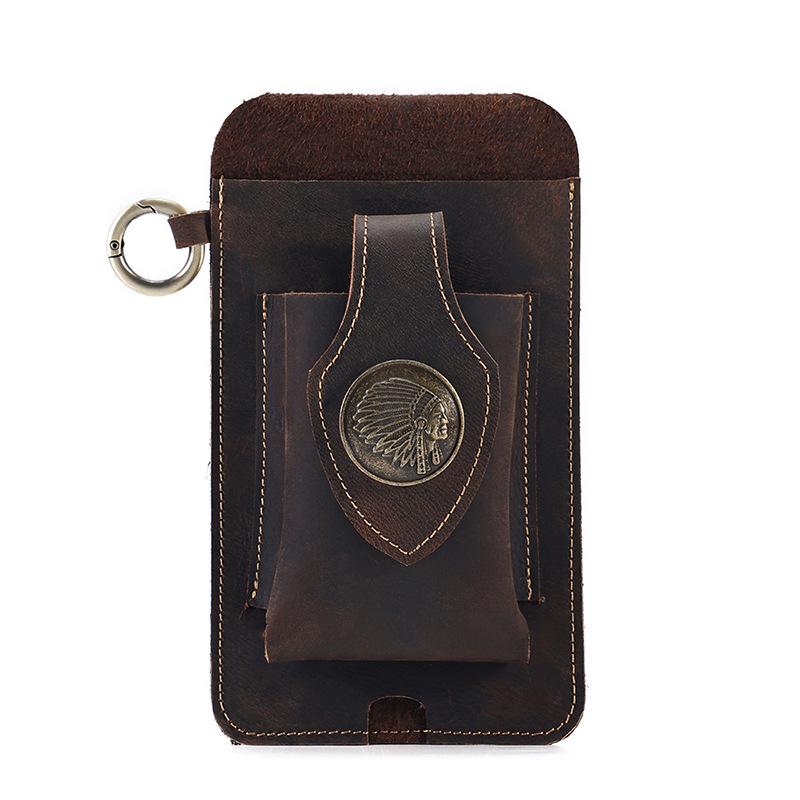 Men's Genuine Leather Tactical Mobile Phone Waist Bag - Crazy Horse Sports Style