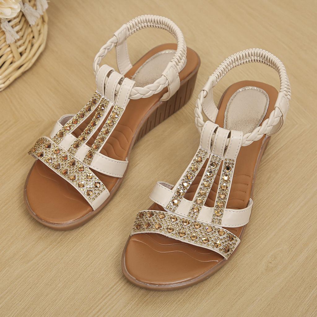 Summer Flat Rhinestone Fish Mouth Sandals Women's Plus Size Women's Shoes