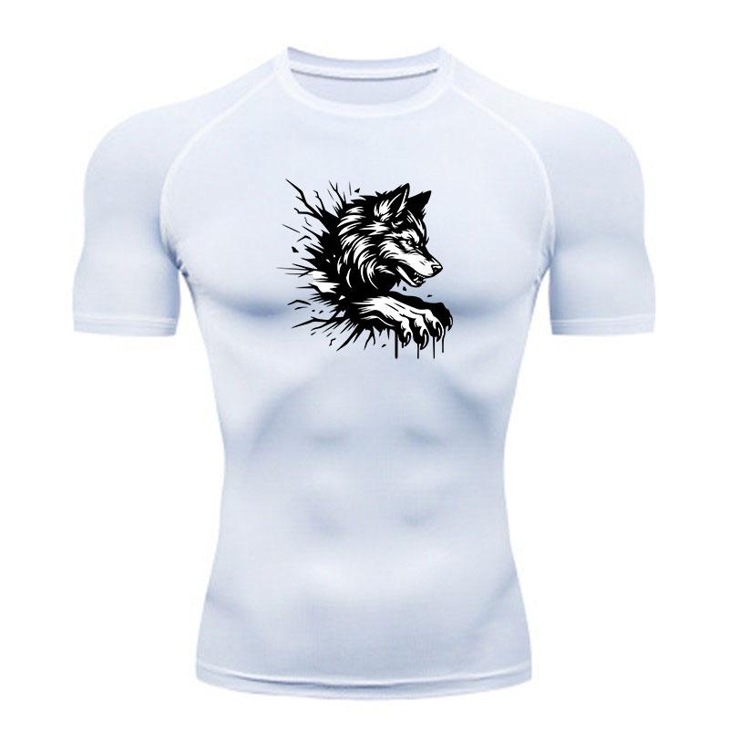 Men's Compression Workout T-Shirt, Ferocious Wolf Break Thro