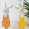 2Pcs Easter Wooden Rabbit Ornaments Cute Cartoon Stand Bunny Desk Decoration Figurines Nordic Style Easter Party Decoration