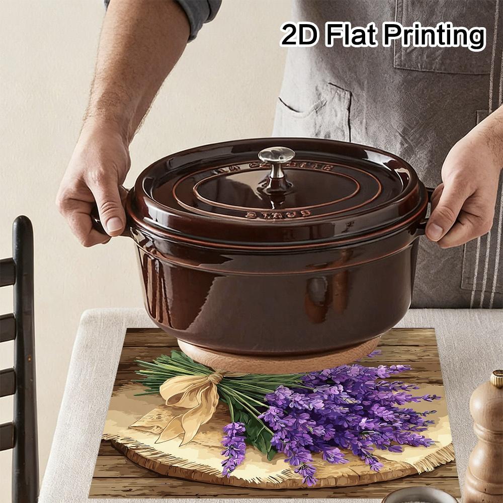 (2D Flat) 4pcs/6pcs Lavender Bouquet On Wood Place Mats, Kitchen Table Mat Sleek Dining Decor, Daily Dine, Kitchen Accent Dinner