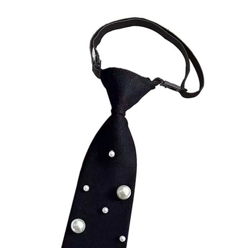 Stylová předvázaná kravata zdobená perlami pro ženy polyesterová tkanina není potřeba vázat formální nebo neformální nošení