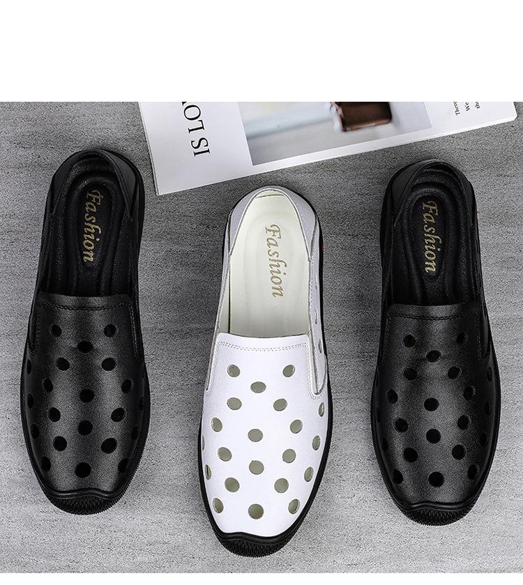 Men's Large Size Cowhide Slip-on Beach Shoes - Soft Sole, Closed Toe, Summer Casual Shoes 46