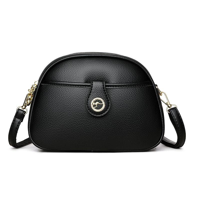 

Kangaroo Genuine Leather Small Bag Women 2025 New Arrival Soft Leather One-Shoulder Crossbody Bag All-Match Small round Bag Ladies Phone Bag Black-Fabric: First layer cowhide