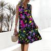 Plus Size V Neck Sleeveless Dress Deep Forest Brook Ink Painting Print For Wilderness Walking Trip