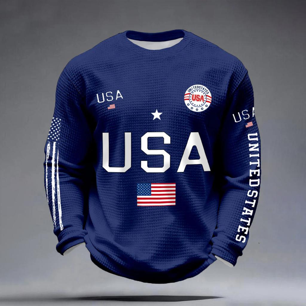 Sudadera Casual de Manga Larga con Estampado de Letras para Hombre Aniversario USA