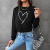 YYFS Camicette e camicie a maniche lunghe con scollo a V e stampa Love, casual, primavera-autunno, da donna