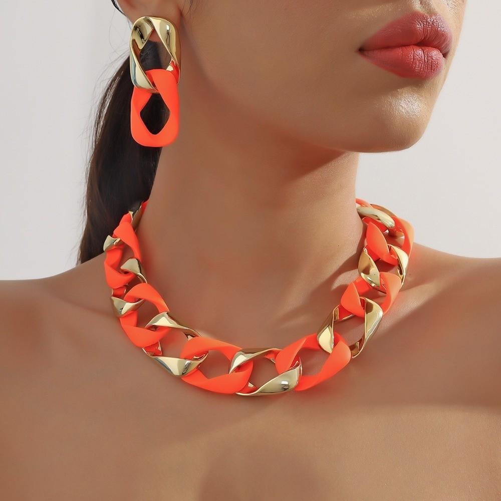 Hollow-out Chain Necklace Earrings Large Exaggerated Jewelry Temperament Jewelry Set  Urban Fashion