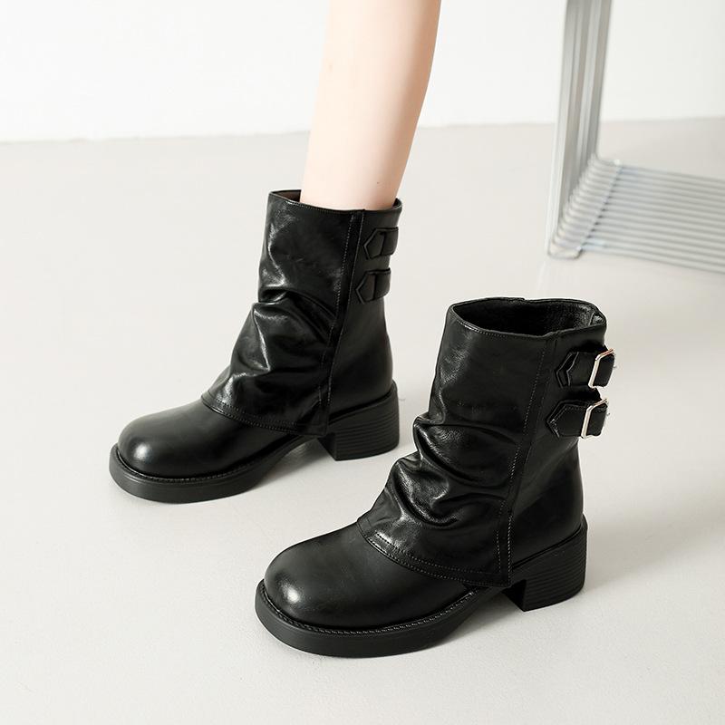 British Style Trouser Tube Boots Temperament Short Boots 2025 Autumn and Winter New Thin Fashion Versatile Belt Buckle Martin Boots