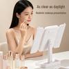 LED-Lit, Double-Sided, Triple-Fold Makeup Mirror with Rotating Desktop Stand and Three-Color Dimming for Girls