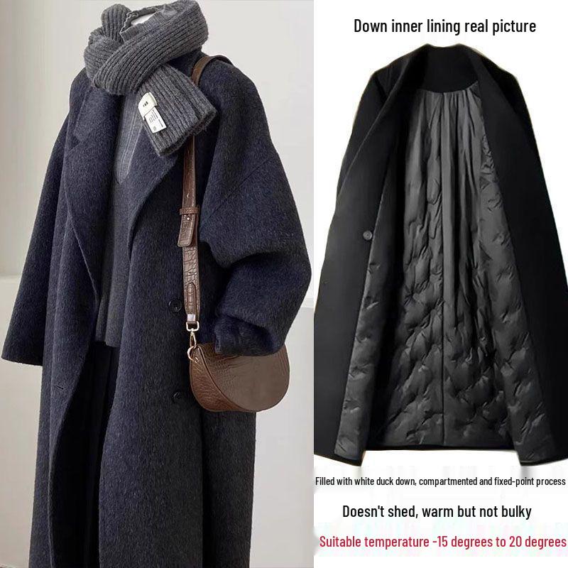 

Женское шерстяное пальто Хепберн средней длины, утолщенное, на утином пуху, осенне-зимнее L for 126-140 lbs with Hanger & Dust Bag