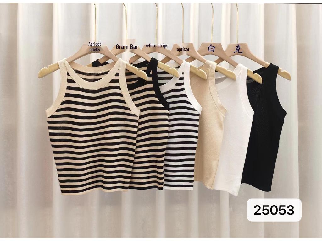 Women's Striped Sleeveless Knitted Summer Tank Top - Slimming, Sweet, and Cute