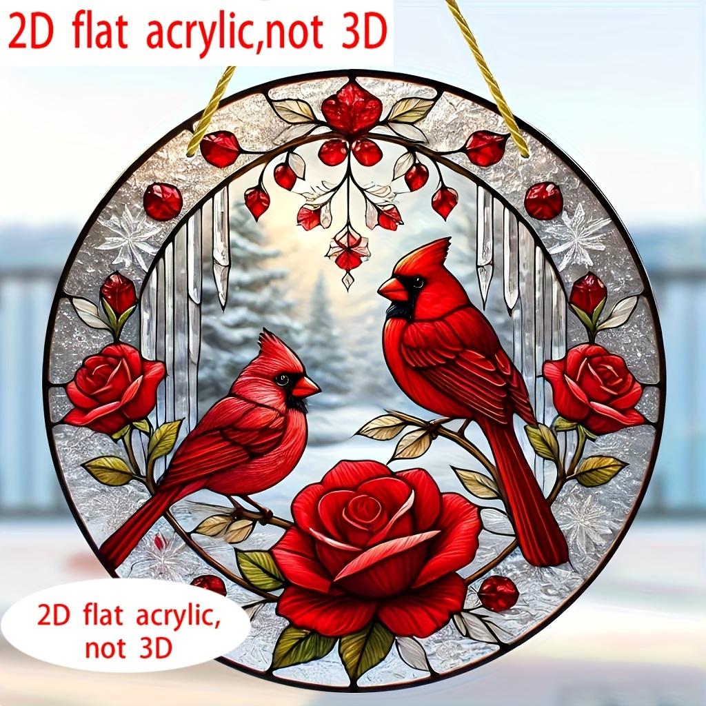 Red Bird Acrylic Sun Catcher. Colorful Glass Style for Christmas, Halloween, Easter & Hanukkah.