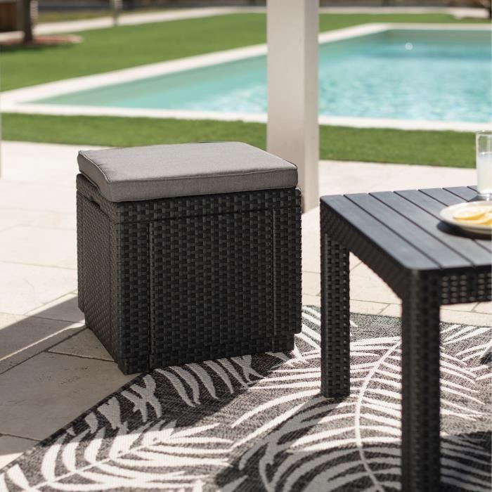 Keter Garden Beanbag Table - ALLIBERT by KETER - Cube with Cushion - Graphite Gray - 47.1 L