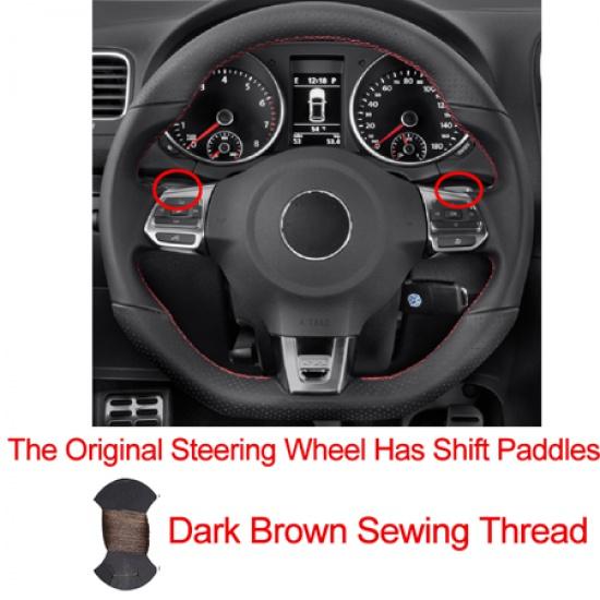 HuiER Hand Sewing Car Steering Wheel Cover Red Marker For Volkswagen Golf 6 GTI MK6 VW Polo GTI Scirocco R Passat CC R-Line