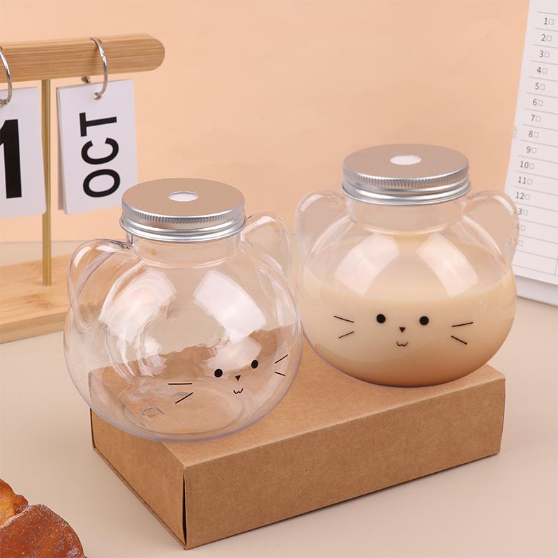 1/5Pcs 350/530ML Cute Cat Rabbit Plastic Bottle Clear Milk Tea Bottle Water Bottle Portable Coffee Drinking Cup Drink Bottles