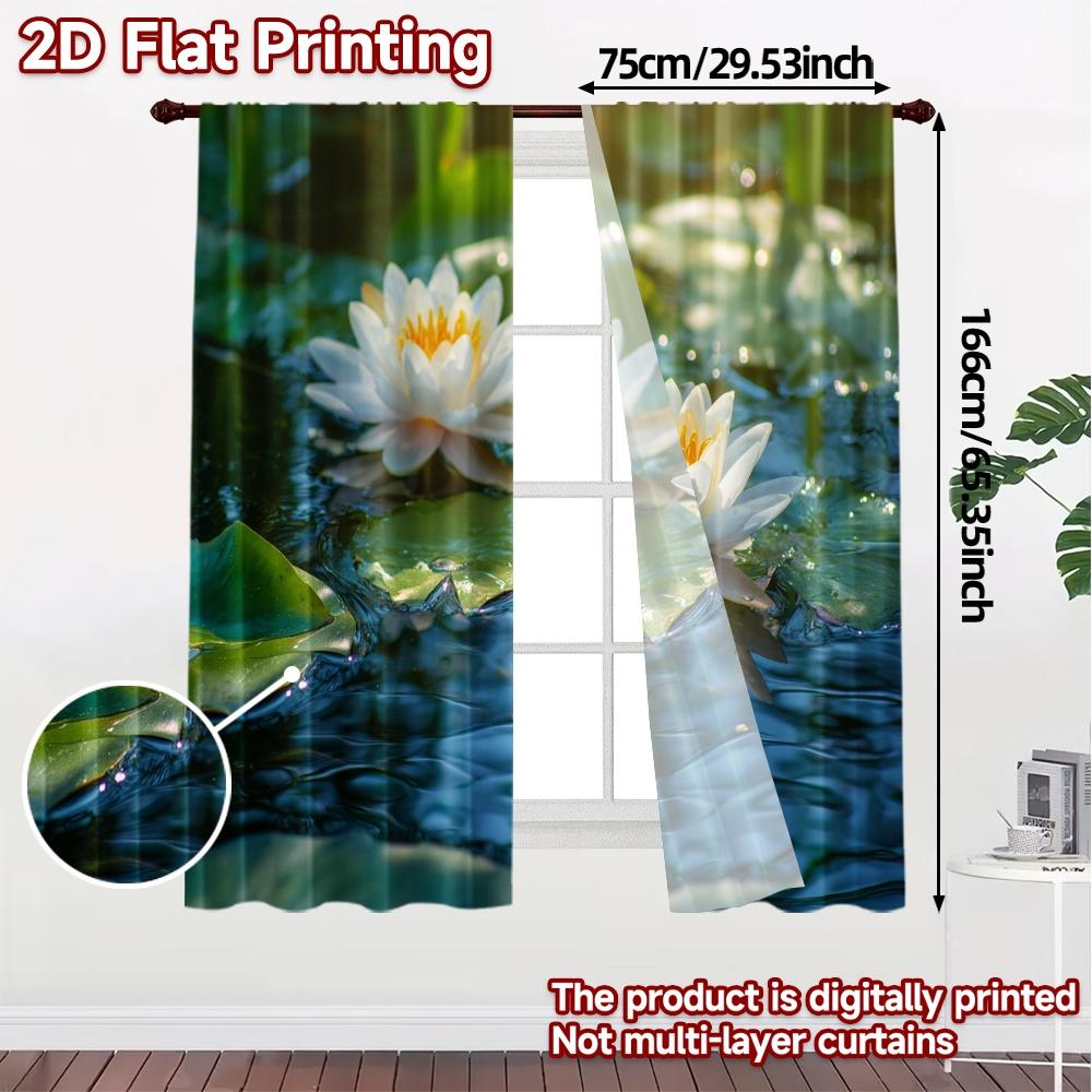 2pcs, 2D FLAT PRINTING Curtains (Without Rod) Lotus Glow Modern Modern Curtains Versatile Fabric Curtains Versatile All Ldeal