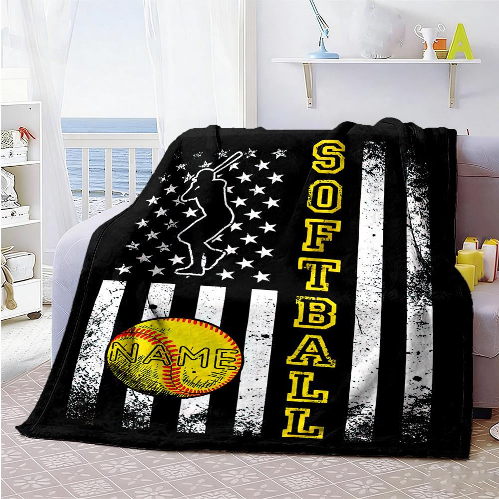 Baseball Customize Your Name Blanket Cozy Customizable Blanket Warmthful Decor Perfect for Chair Sofa Nap Seaside Four Seasons Multipurpose