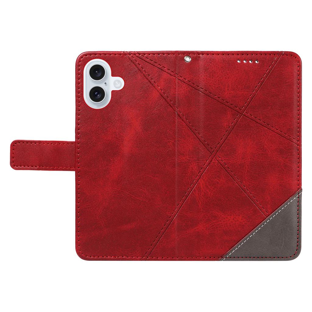 For iPhone 17 Leather Case Geometric Line Design Wallet Phone Cover with Wrist Strap