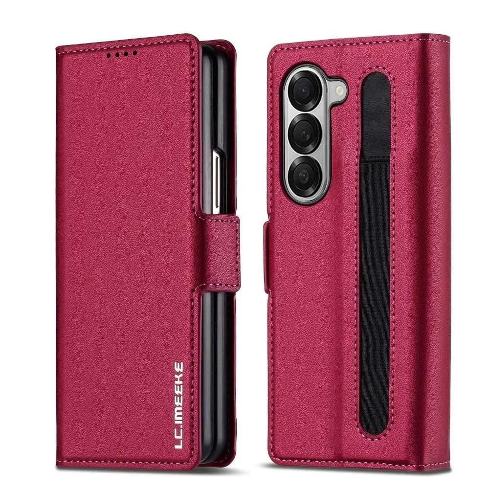 

Business leather phone case for Samsung Z fold 7 6 5 4 3 fold6 fold5 fold4 Fold3 5G with pen holder wallet cards slot flip cover For Galaxy Z Fold3 червоний
