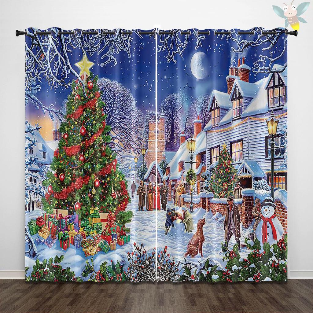 Custom High-Precision Blackout Silk Christmas Curtains with Grommet/Rod Pocket