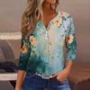 Women's Neck Vintage Floral Print Ribbed Short Sleeve T-Shirt Top
