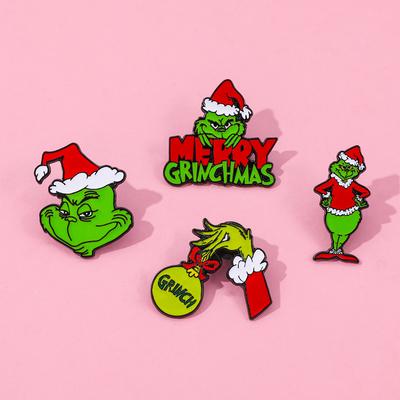 European and American Film and Television Cartoon Christmas Grinch Metal Badge Grinch Christmas Alloy Brooch Pin Decoration