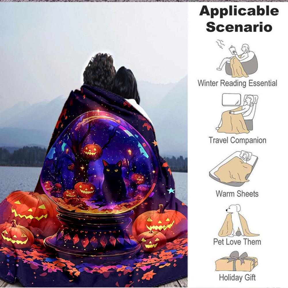 1pc Halloween Cat Blanket, Lightweight Flannel Throw Blanket for Sofa, Bed, Travel, Camping, Living Room, Office, Couch, Chair, and Bed
