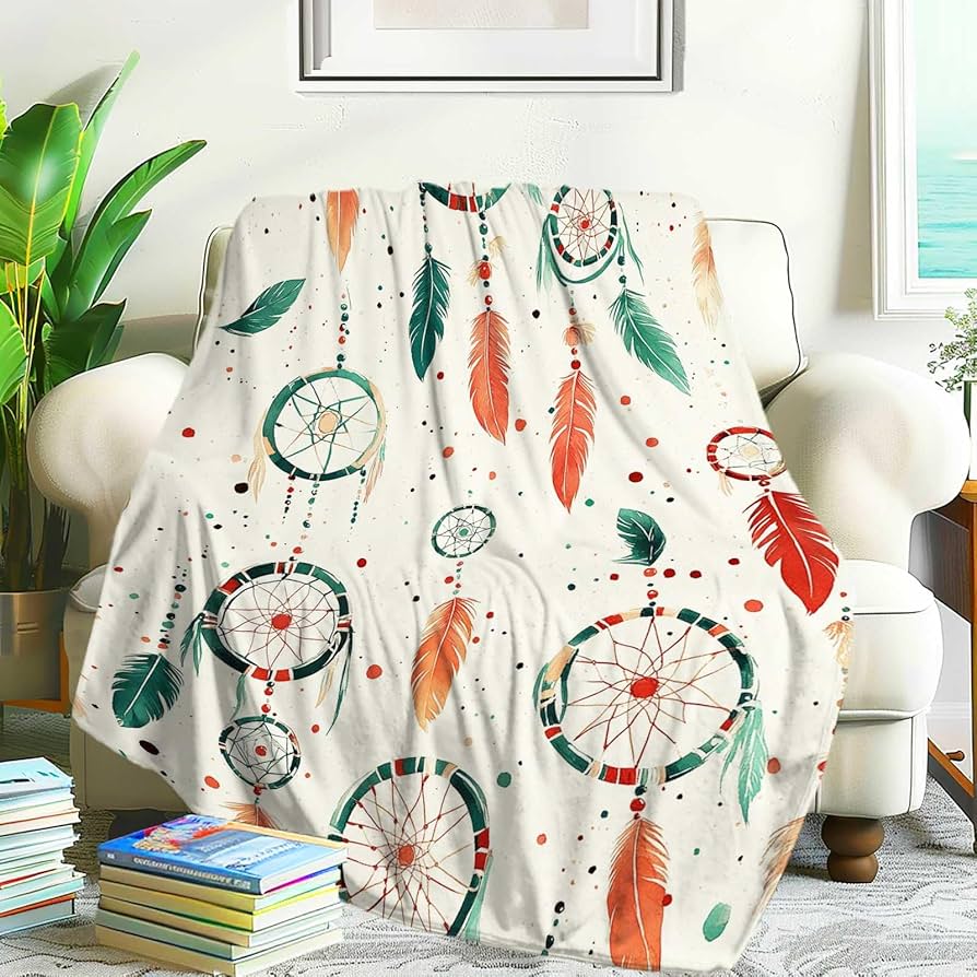 Dreamcatcher Blanket Boho Dream Catcher Plush Throw Blanket Flannel Fleece Blanket for Travel, Airplane, Bed, Couch, Car, Gift