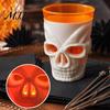 Spooky Bar Atmosphere Decoration Halloween Glowing Skull Goblet, LED Light Up Candle Holder for Dark Decor Party, Table, Haunted House Prop
