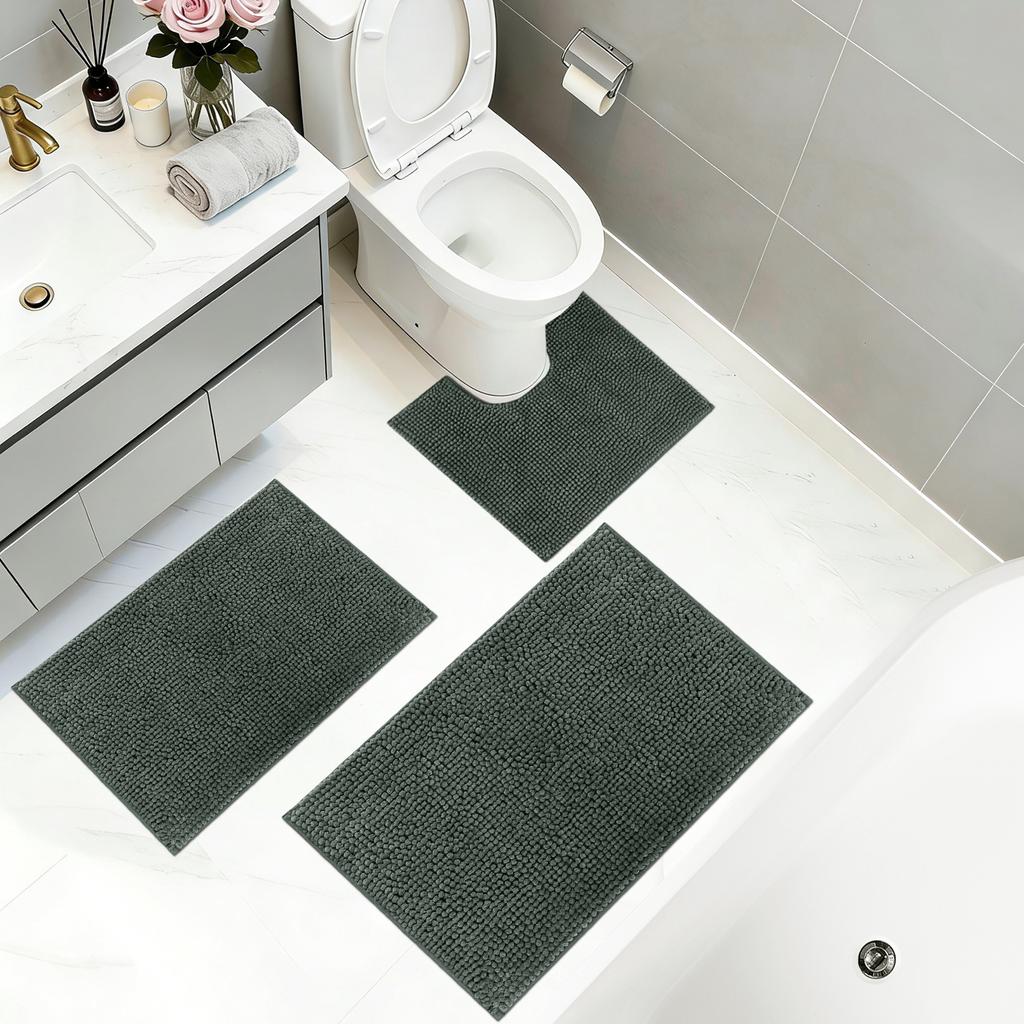 1/2Piece Loop Bath Mats for Bathroom Non Slip Chenille Bath Mat Set Rugs with Water Absorbent Pedestal Bathmat Shower Toilet Mat