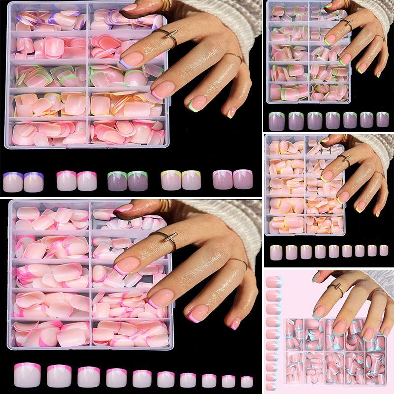 120-Piece Short Colored French False Nails - Removable Nail Art Set